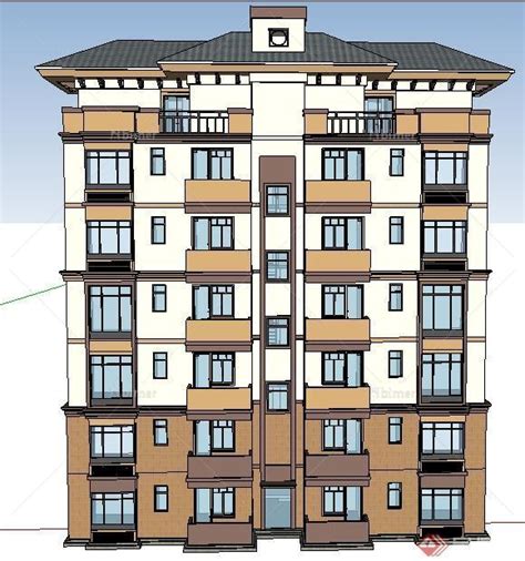 某现代七层住宅楼建筑设计su模型 - SketchUp模型库 - 毕马汇 Nbimer