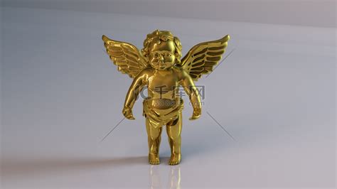 金色 3D 对象（丘比特和维纳斯）高清摄影大图-千库网