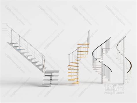 现代转角楼梯和螺旋楼梯3d模型下载_模型ID:41272-让提网