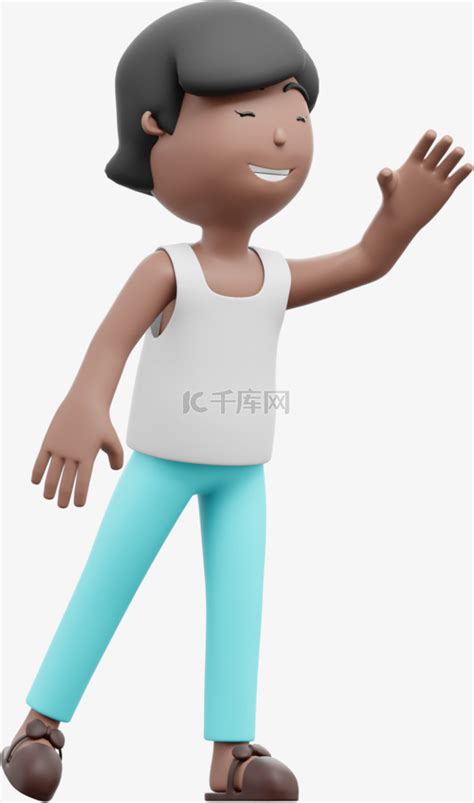 3D棕色女性正面招手姿势元素素材图片免费下载-千库网