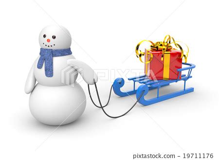 Snowman with blue sled and gift - Stock Illustration [19711176] - PIXTA