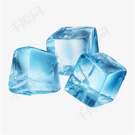 冰块逼真的蓝色集，透明背景上隔离的冰块素材图片免费下载-千库网