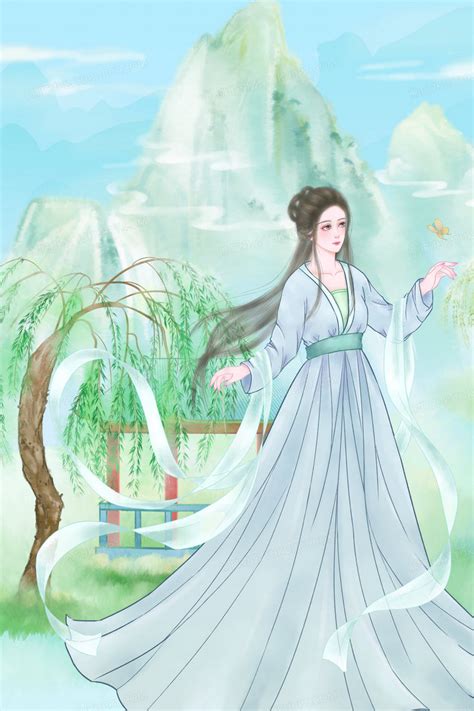 绿色水墨风格言情小说女主背景背景图片素材免费下载_熊猫办公