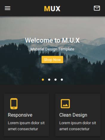 MUX - Material Design Web App UI Kit Mobile Template