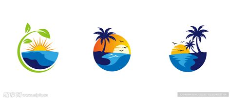 海滩日落标志设计矢量图标元素日落LOGO标志概念