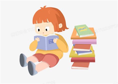 卡通可爱读书日小女生读书手绘形象PNG图片素材下载_读书PNG_熊猫办公