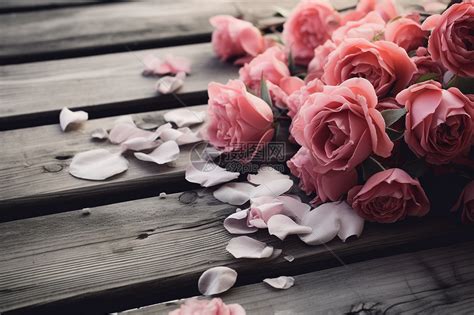 木板上浪漫的粉色玫瑰高清图片下载-正版图片600717885-摄图网
