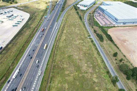 High Angle View of British Motorways and Highways and Traffic on M1 ...