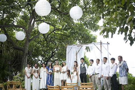 举办室外草坪婚礼新婚夫妇和亲朋好友高清图片下载-正版图片502020460-摄图网