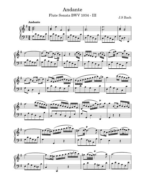 Bach - Andante - BWV 1034 - Flute Sonata in E minor, piano Sheet music ...