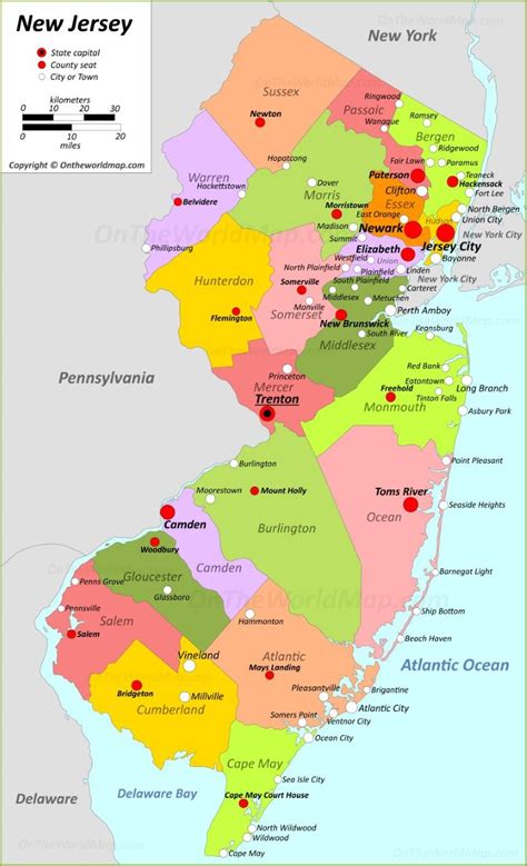 Physical Map of New Jersey - Ezilon Maps