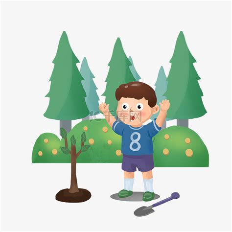 植树节种植树木的小男孩素材图片免费下载-千库网