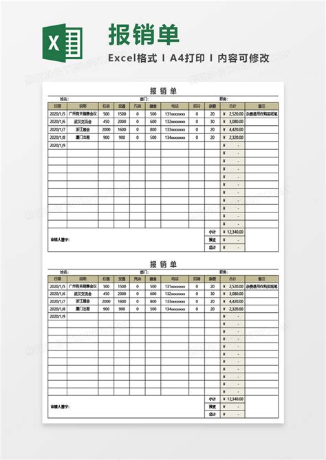 简洁实用销售费用明细表Excel模板下载_熊猫办公
