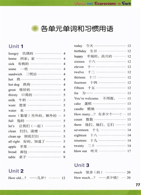 湘鲁版小学英语|三年级下册单词表