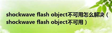 shockwave flash object不可用怎么解决（shockwave flash object不可用）_环球知识网