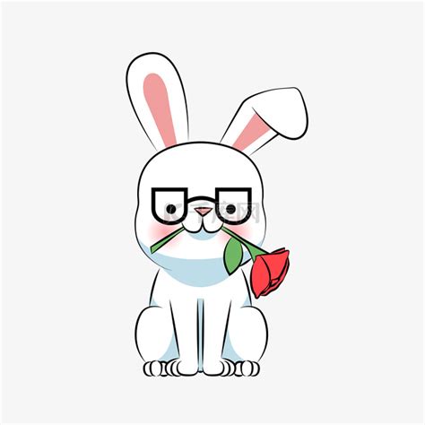 卡通可爱的兔子衔着玫瑰表白素材图片免费下载-千库网