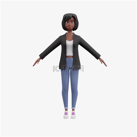 帅气女性站立姿势的3D形象素材图片免费下载-千库网