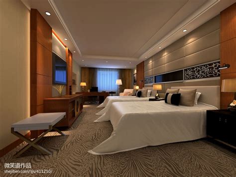 现代风格酒店客房双人间装修效果图 – 设计本装修效果图