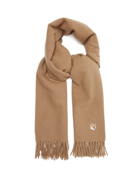 Neutral Fox-appliqué virgin-wool scarf | Maison Kitsuné | MATCHESFASHION US