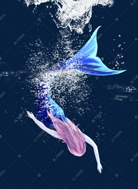 泡沫与美人鱼梦幻插画素材图片免费下载-千库网