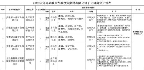 定远县城乡发展投资集团有限公司子公司公开招聘工作人员公告 - 公告 - E滁州招聘网