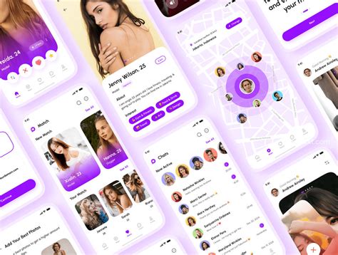紫色同城社交交友约会App UI套件设计模板 - 25学堂