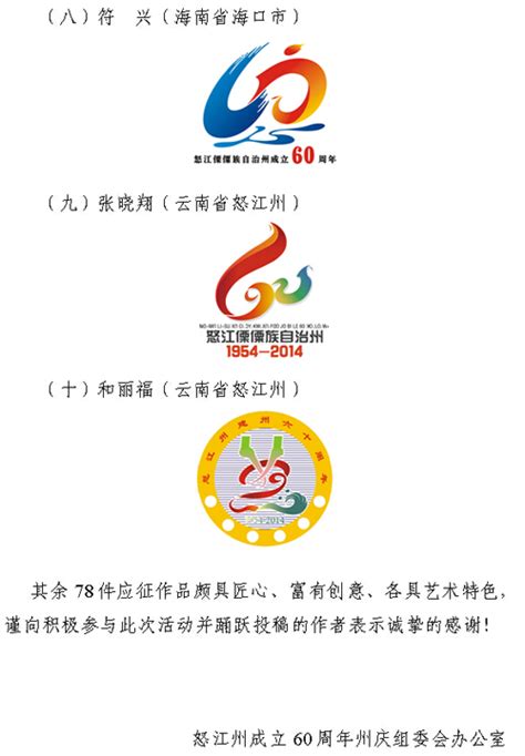 怒江傈僳族自治州成立60周年庆祝活动徽标征集结果公告 - 创意征集网