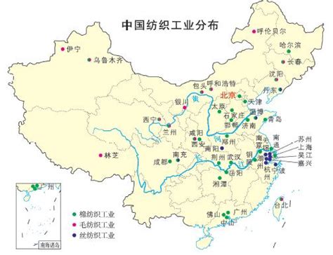 中国纺织工业分布图_中国地图_初高中地理网