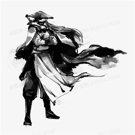 黑白水墨武侠漫画图片