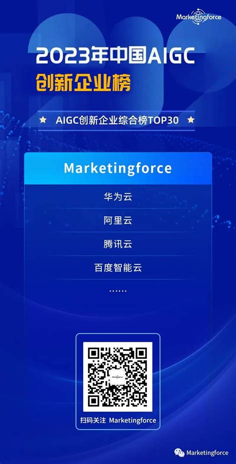 AI赋能增长，数智驱动创新。#Marketingforce 入选【2023年中国AIGC创新企业】两项榜单，为千行百业搭载智能化营销引擎 ...