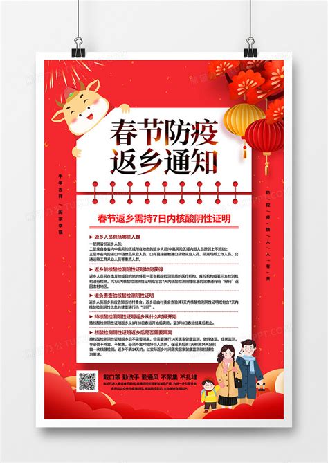 红色简约春节防疫返乡重要通知宣传海报设计图片下载_psd格式素材_熊猫办公