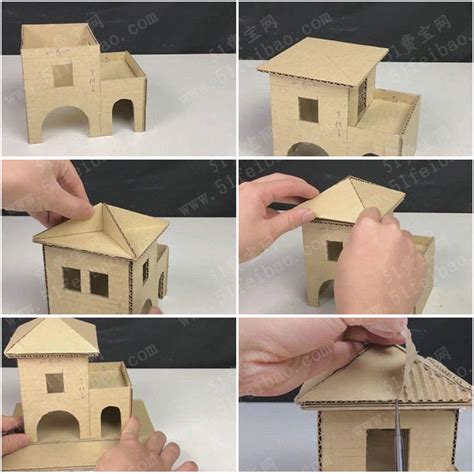 纸箱房子制作过程 - 环保手工 - 咿咿呀呀儿童手工网