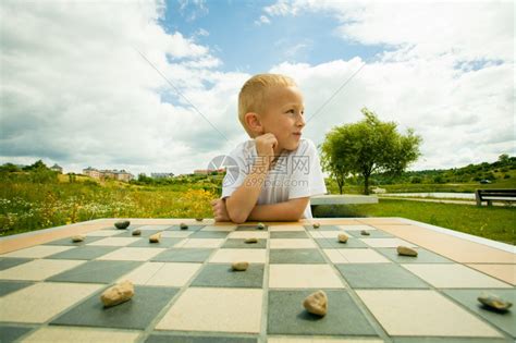 小男孩聪明的在公园户外玩跳棋游戏高清图片下载-正版图片304082665-摄图网