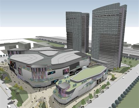 城市中心大型完整商业综合体商业设计（含CAD总图）su模型下载-光辉城市