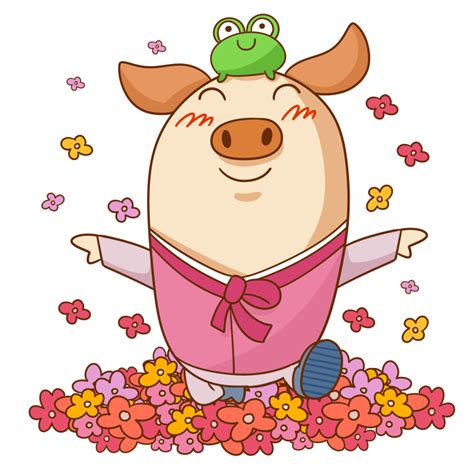 猪年可爱的鲜花小猪卡通形象ps素材设计模板素材
