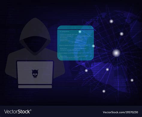 Hacker at work with user interface Royalty Free Vector Image
