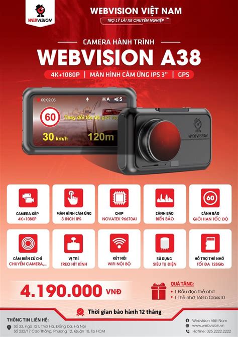 Camera hành trình Webvision A38 ghi hình 4K | Thành Nam GPS