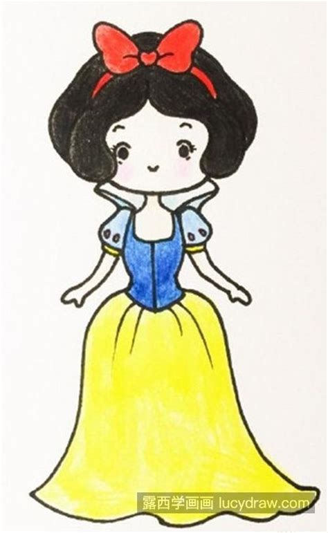 漂亮优雅的白雪公主简笔画教程 简单又好看的彩色白雪公主简笔画教程-露西学画画