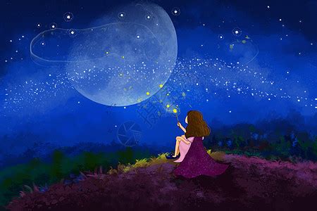 夜空下的女孩插画图片下载-正版图片400089556-摄图网