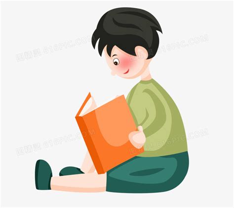 手绘卡通男孩坐在地上看书图片免费下载_PNG素材_编号1yqilrj0m_图精灵