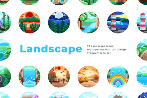 30个景观创意扁平化图标源文件下载30 Landscape Icons Flat - 设计口袋