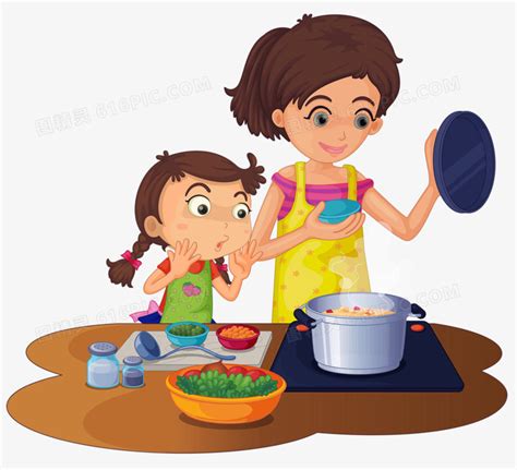 母亲节关爱女性帮妈妈做饭下厨切菜做饭插画图片-千库网