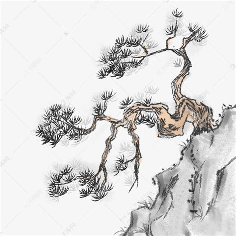 手绘中国风松树图片素材免费下载 - 觅知网