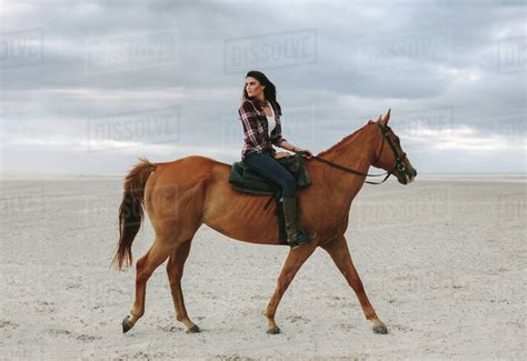 Girl Riding A Horse Bareback; Troutdale, Oregon, United States of ...