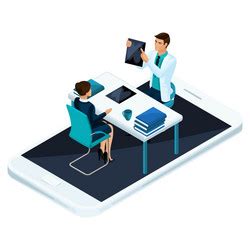 Isometric concept of online consultation Vector Image