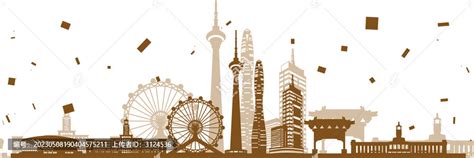 天津城市建筑地标剪影插画,建筑园林,设计素材,设计模板,汇图网www.huitu.com