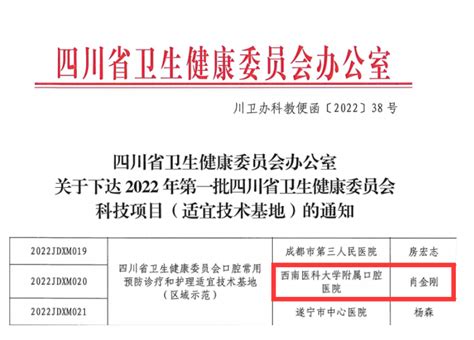 我校附属医院、附属口腔医院获批2022年第一批四川省卫生健康委员会科技项目（适宜技术基地）-西南医科大学新闻网