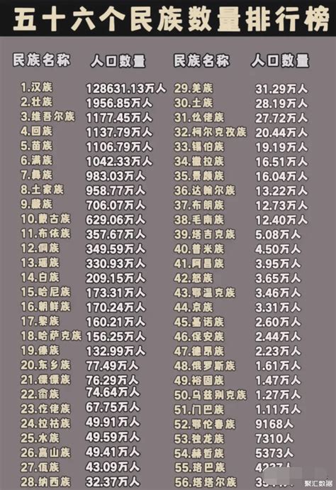 中国56个民族人口数量排行榜：维吾尔族位居第三_中国人口_聚汇数据