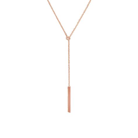 Vertical Bar Lariat Necklace in 14k Rose Gold (20 in) | Shane Co.
