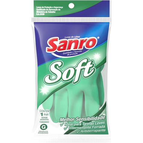 Luva látex Sanro soft verde tam. G - Ludi Distribuidora de Material de limpeza rj Rio de Janeiro